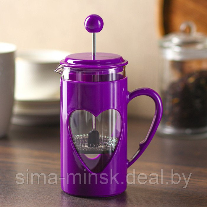Чайник заварочный френч - пресс Доляна «Комплимент», 350 мл, стекло, цвет фиолетовый - фото 1 - id-p222962680
