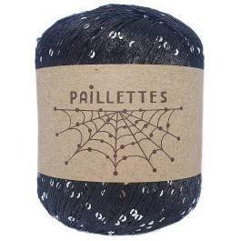 Пряжа с мелкими пайетками Paillettes Wool Sea цвет 154 черный с серебряными пайетками
