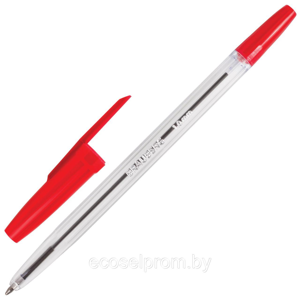 Ручка шариковая BRAUBERG «Line», КРАСНАЯ, корпус прозрачный, узел 1 мм, линия письма 0,5 мм, 141341 - фото 1 - id-p219772225