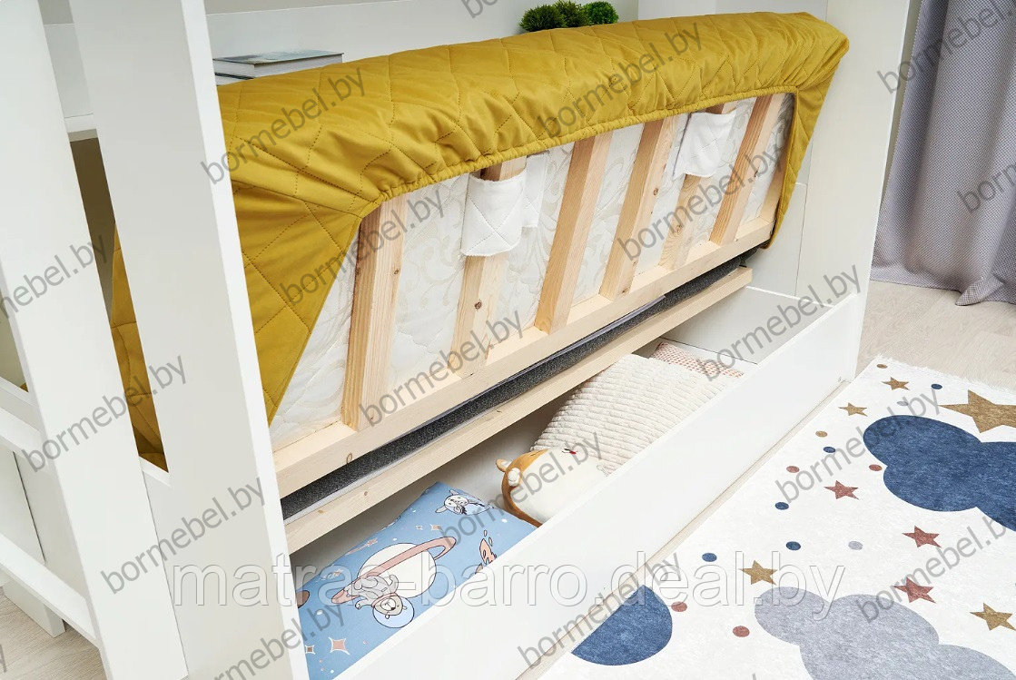 Кровать двухъярусная с диван-кроватью белая\чехол желтый - фото 7 - id-p222966691