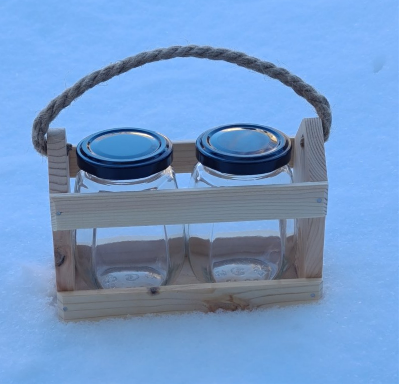 Набор банок для создания подарка "К2", 2 стеклянных пустых баночки "Конфитюр" 170мл, с крышками, в ящичке - фото 1 - id-p222970656