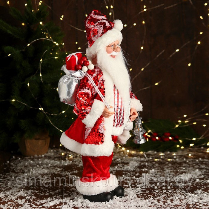 Дед Мороз "В полосатом жилете" музыка шевелит головой, 43 см, красный - фото 2 - id-p222972331