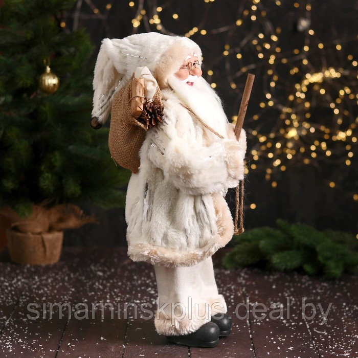 Дед Мороз "В пушистой шубе, посохом и мешком" 47 см, белый - фото 2 - id-p222972332