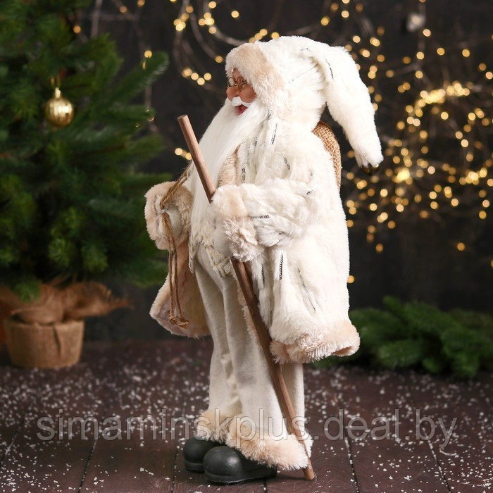 Дед Мороз "В пушистой шубе, посохом и мешком" 47 см, белый - фото 4 - id-p222972332