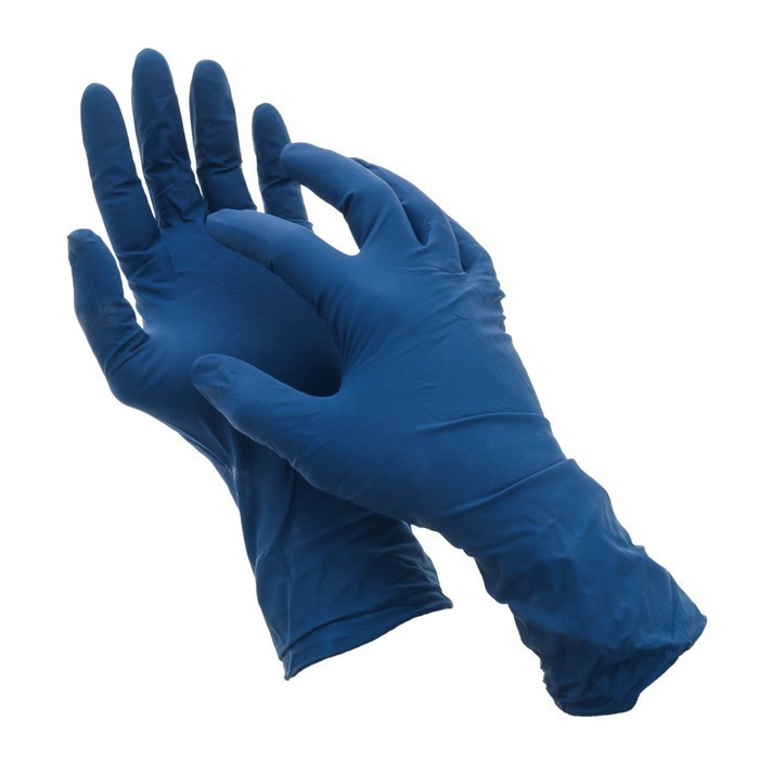 Перчатки из латекса (удлинённая манжета с валиком), (цвет синий, упаковка 50 штук)