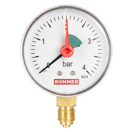 Rommer Dn 63 мм, 0-4 бар, 1/4" манометр радиальный с указателем предела, фото 2