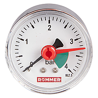 Rommer Dn 50 мм, 0-4 бар, 1/4" BSP манометр аксиальный с указателем предела