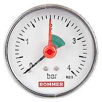 Rommer Dn 63 мм, 0-4 бар, 1/4" BSP манометр аксиальный с указателем предела