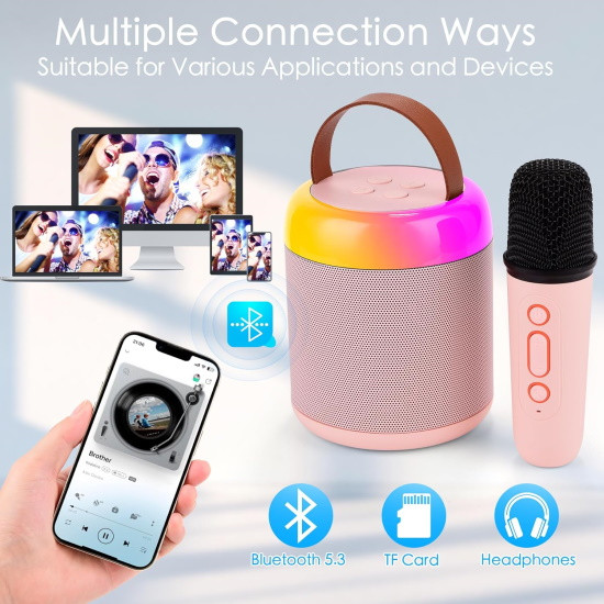 Караоке колонка Bluetooth с микрофоном Розовая - фото 2 - id-p222977453