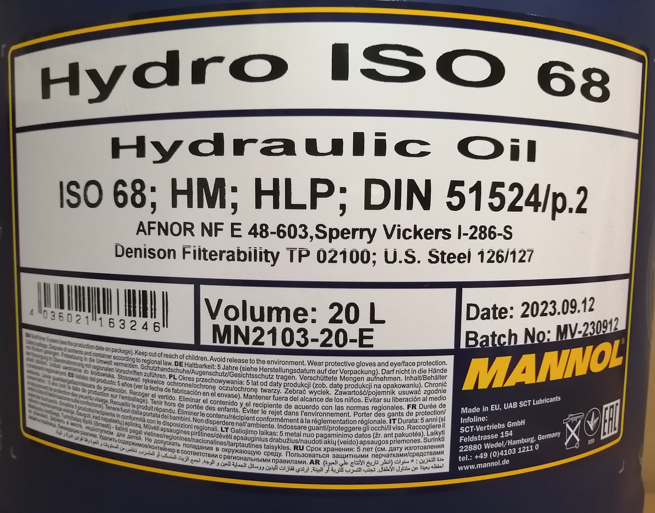 HLP 68 Масло гидравлическое MANNOL Hydro ISO 68 (HM) 2103, 20л. - фото 3 - id-p176453671
