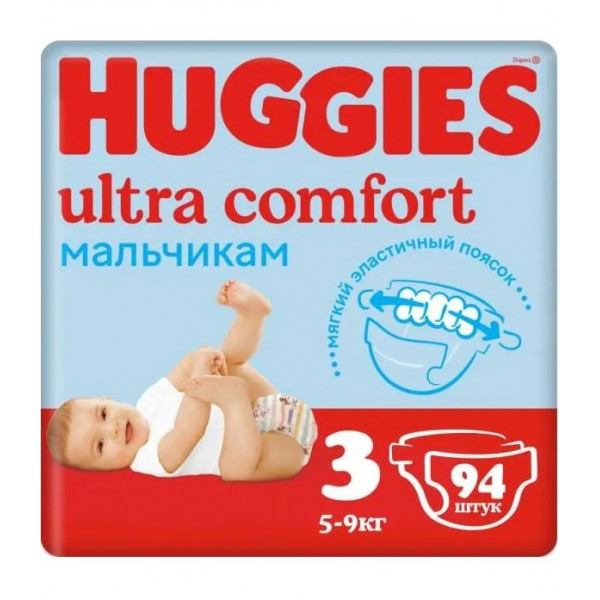 Подгузники Huggies Ultra Comfort для мальчиков 3 (5-9кг) 94шт - фото 1 - id-p222987505