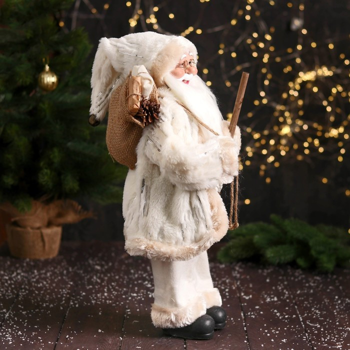 Дед Мороз "В пушистой шубе, посохом и мешком" 47 см, белый - фото 2 - id-p222993733