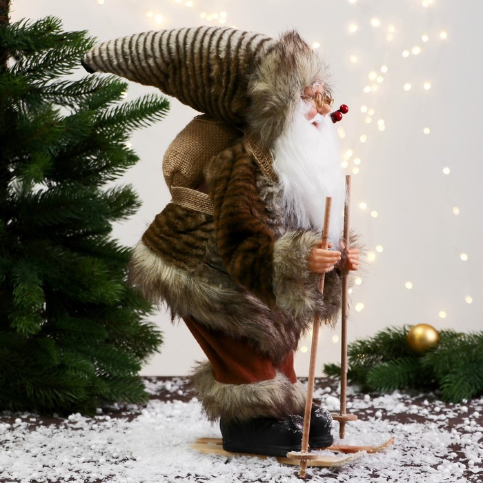 Дед Мороз "На лыжах и с веточками" 40 см, серый - фото 2 - id-p222993946