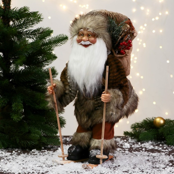 Дед Мороз "На лыжах и с веточками" 40 см, серый - фото 4 - id-p222993946