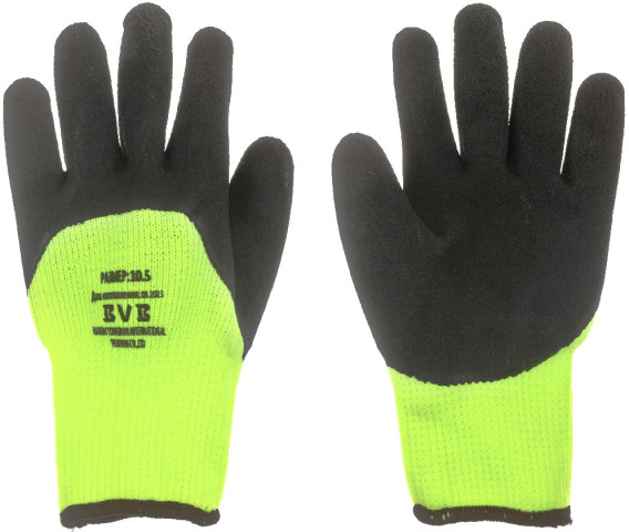 Перчатки защитные с вспененным латексным покрытием BVB 10 класс, размер 10,5, черные с зеленым - фото 1 - id-p222832563
