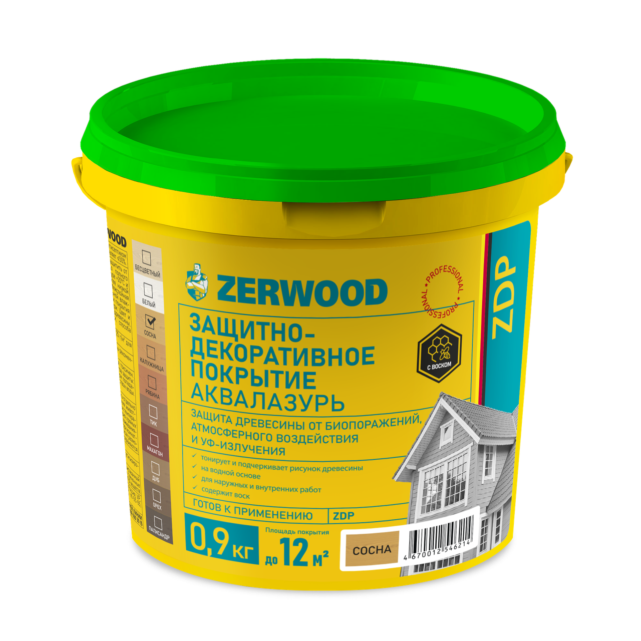 Аквалазурь Zerwood ZDP Сосна (0,9кг) защитно-декоративный состав с воском по дереву