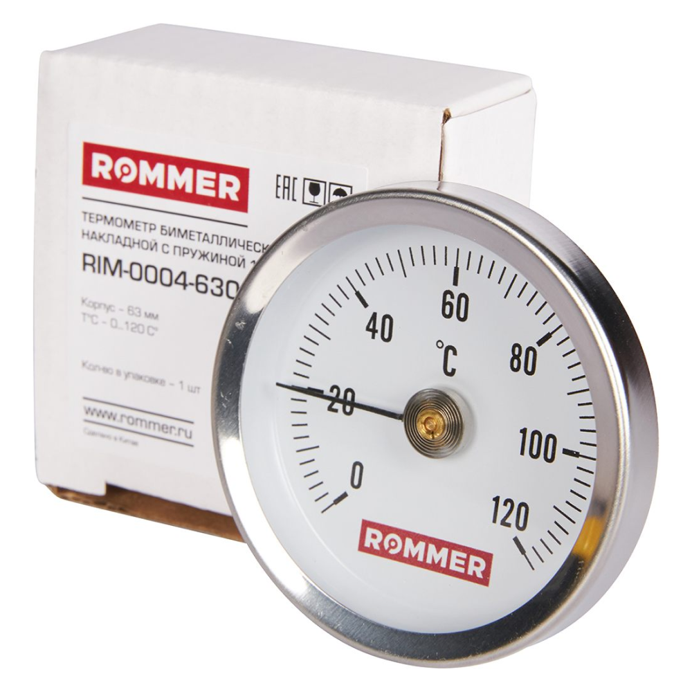 Rommer Dn 63 мм, 0 - 120°С термометр накладной с пружиной - фото 7 - id-p222998458