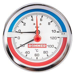 Rommer Dn 80 мм, 1/2", 0 - 120°С, 0-10 бар термоманометр аксиальный