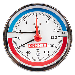 Rommer Dn 80 мм, 1/2", 0 - 120°С, 0-4 бар термоманометр аксиальный