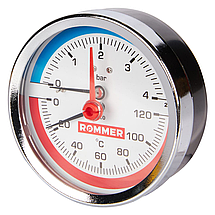 Rommer Dn 80 мм, 1/2", 0 - 120°С, 0-4 бар термоманометр аксиальный, фото 2