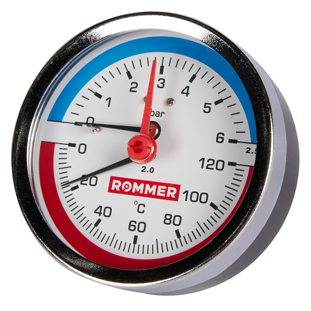 Rommer Dn 80 мм, 1/2", 0 - 120°С, 0-6 бар термоманометр аксиальный - фото 2 - id-p222999675