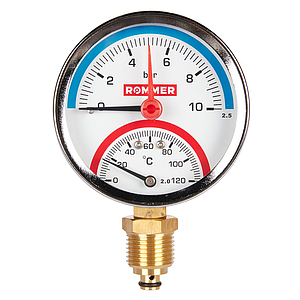 Rommer Dn 80 мм, 1/2", 0 - 120°С, 0-10 бар термоманометр радиальный