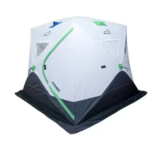 Палатка зимняя Куб Bison Prime (240х240х210), бело/зеленая , арт. 447855/DM-19-A
