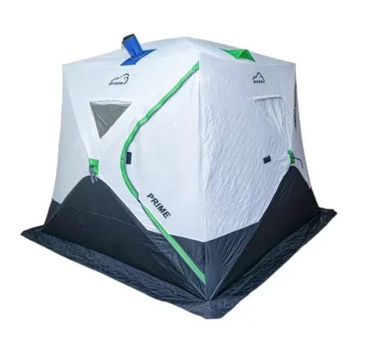 Палатка зимняя Куб Bison Prime Extra утеплённая (240х240х210), бело/зеленая , арт. 447854/DM-19-B
