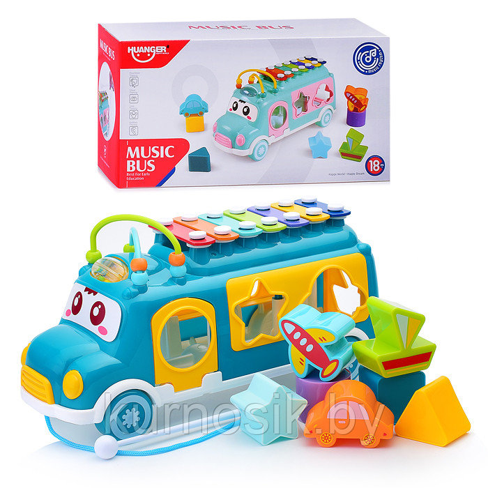 Развивающая игрушка Весёлый Автобус 3в1, голубой, HE8037 - фото 1 - id-p223000772