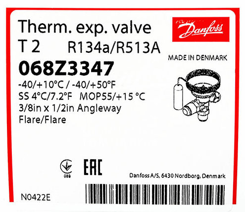 ТРВ Danfoss TN 2 068Z3347 (R134a, 3/8 х 1/2, резьба, -40/+10°C), фото 2