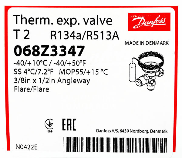 ТРВ Danfoss TN 2 068Z3347 (R134a, 3/8 х 1/2, резьба, -40/+10°C) - фото 2 - id-p223001123