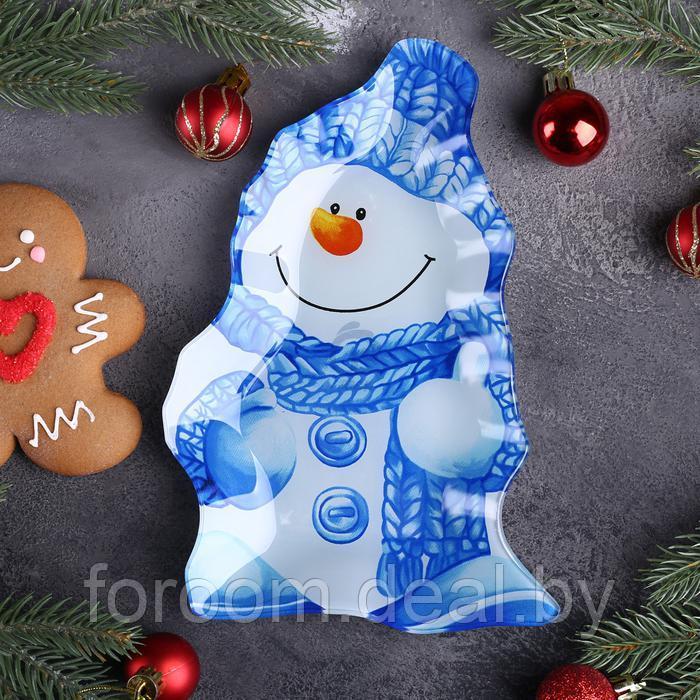 Блюдо сервировочное "Снеговик в голубом" 22х15х(h)2см фигурное Доляна 3270252 - фото 1 - id-p223001789