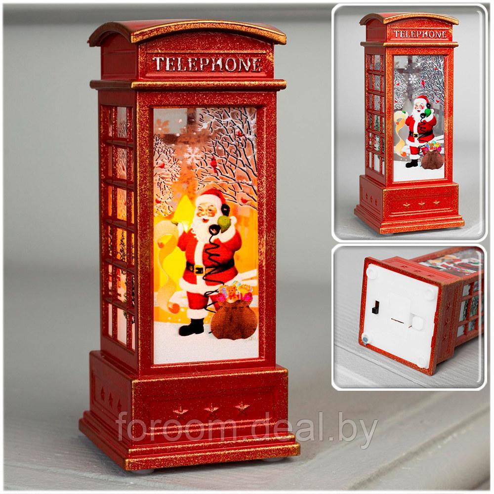Фигура световая "Телефонная будка со свечой. Дед мороз" 5,3x5,3x(h)12,5см, белый тёплый свет, 1 LED, от - фото 1 - id-p223001817