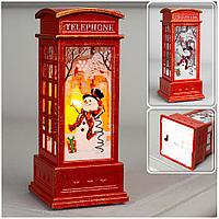 Фигура световая "Телефонная будка со свечой. Снеговик" 5,3x5,3x(h)12,5см, белый тёплый свет, 1 LED, от