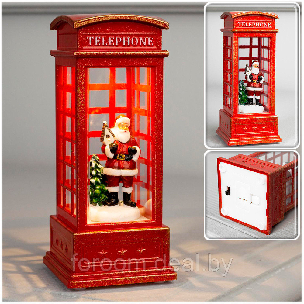 Фигура световая "Телефонная будка. Дед Мороз" 5,3x5,3x(h)12,5см, белый тёплый свет, 1 LED, от батареек - фото 1 - id-p223001820