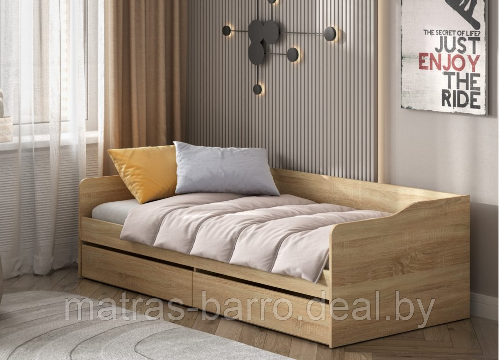 Кровать односпальная КР 1 Серия 2 с основанием и ящиками в цвете дуб сонома - фото 1 - id-p65248755