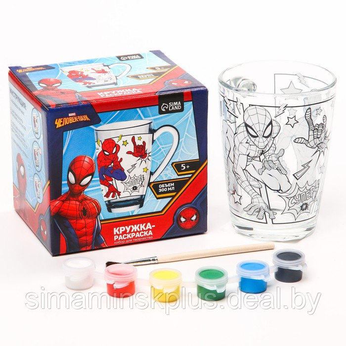 Роспись стеклянной кружки "Spider-Man" Человек-Паук, 300 мл - фото 1 - id-p223002399