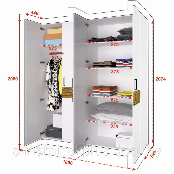 Шкаф 4х ств Милана, 1800х2074х520, Белый/Сосна гранд МДФ - фото 3 - id-p223002304