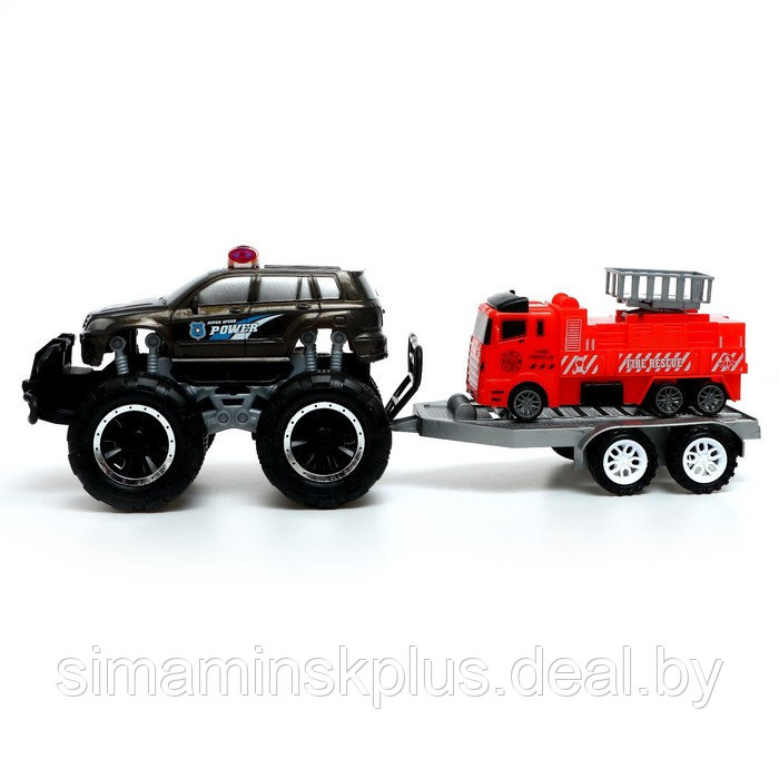 Машина инерционная «Джип», с прицепом и пожарной машиной, цвет МИКС, в пакете - фото 2 - id-p223002455