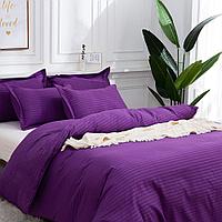 Однотонное постельное белье из страйп сатина семейное цвет фиолетовый СонМаркет