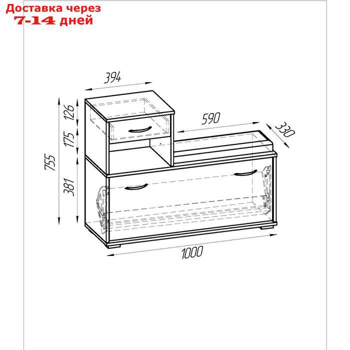 Тумба под обувь ЛИРА 1000*330*755 Бодега темный/светлый - фото 5 - id-p222989155