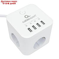 Сетевой фильтр Cablexpert Cube CUBE-3-U4-W-1.5, 3р, 10А, 4хUSB, 1.5м, ур.защиты 4+, белый