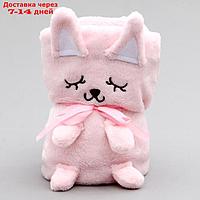 Мягкая игрушка-плед "Котик", 20 см, цвет розовый