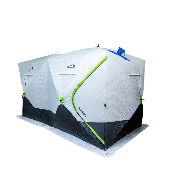 Палатка зимняя трехслойная Bison Nordex Extra двойной куб (4.20х2.00х2.30м) бело-зелёная - фото 1 - id-p223002785