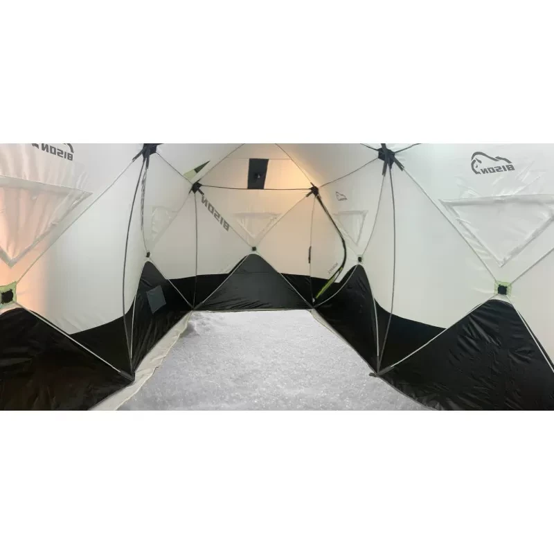 Палатка зимняя трехслойная Bison Nordex Extra двойной куб (4.20х2.00х2.30м) бело-зелёная - фото 3 - id-p223002785