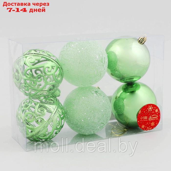Набор шаров пластик d-8 см, 6 шт "Эстер" снежинки, зелёный - фото 2 - id-p222989061
