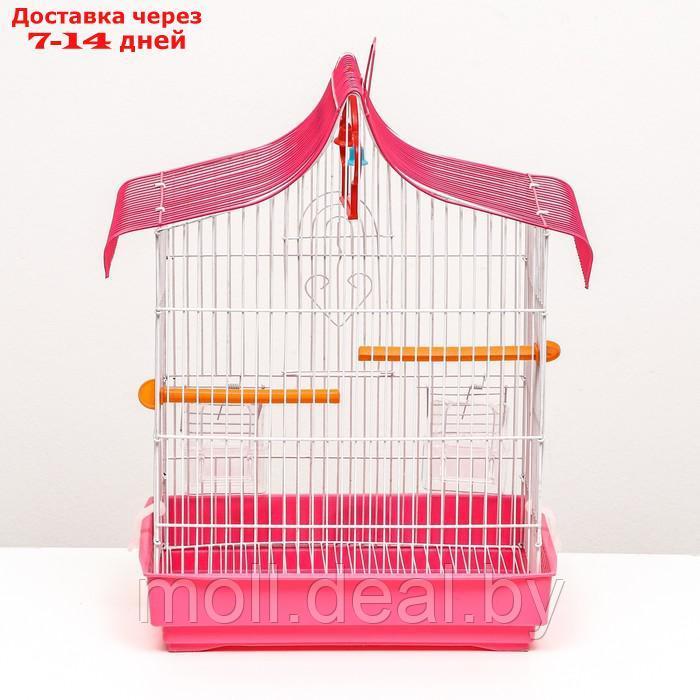 Клетка для птиц фигурная с кормушками, 32 х 22 х 45 см, розовая - фото 3 - id-p222993046