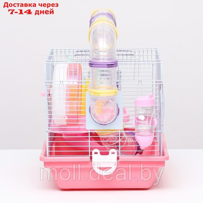 Клетка для грызунов "Пижон", укомплектованная с туннелем, 37 х 27 х 30 см, розовая - фото 3 - id-p222993050