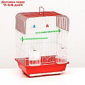 Клетка для птиц квадратная с кормушками, 30 х 23 х 39 см, красная