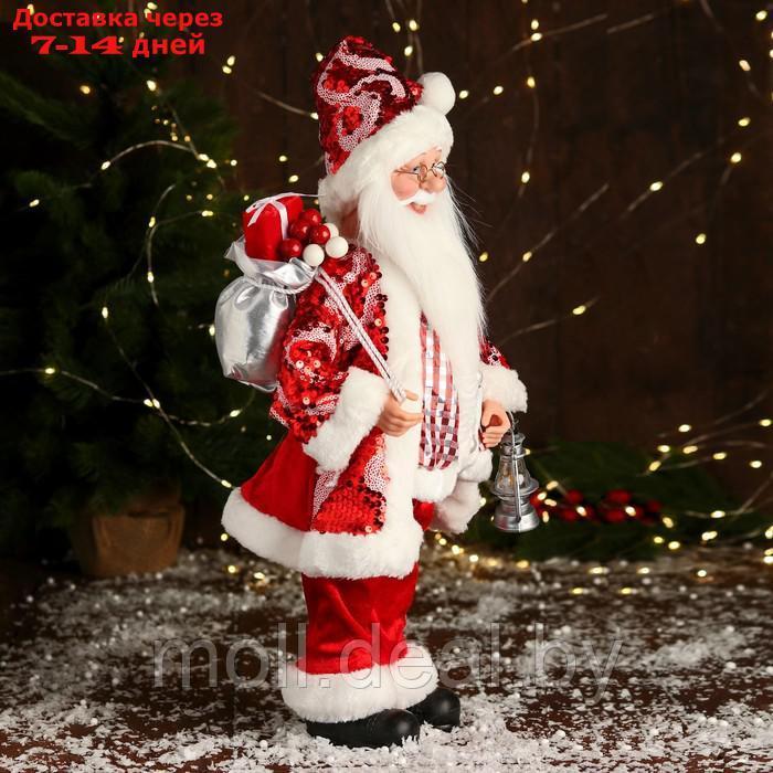 Дед Мороз "В полосатом жилете" музыка шевелит головой, 43 см, красный - фото 2 - id-p222989296